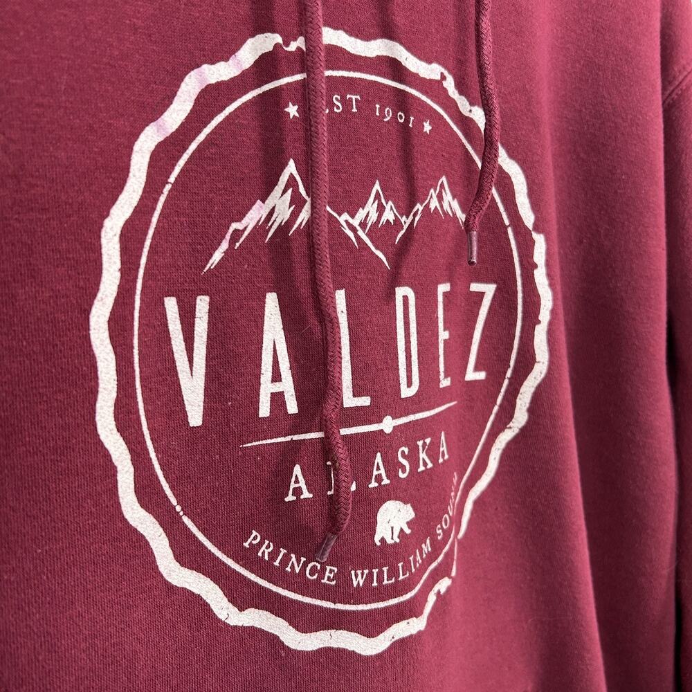 Alaska Graphic Hoodie Pullover Sweatshirt Womens Mens Large Valdez Burgundy - Picture 2 of 5